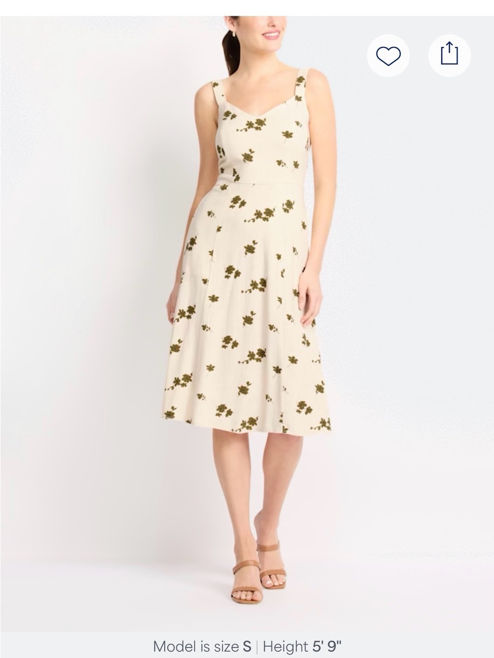 Market & Spruce Cream Midi Dress with Olive Floral Print